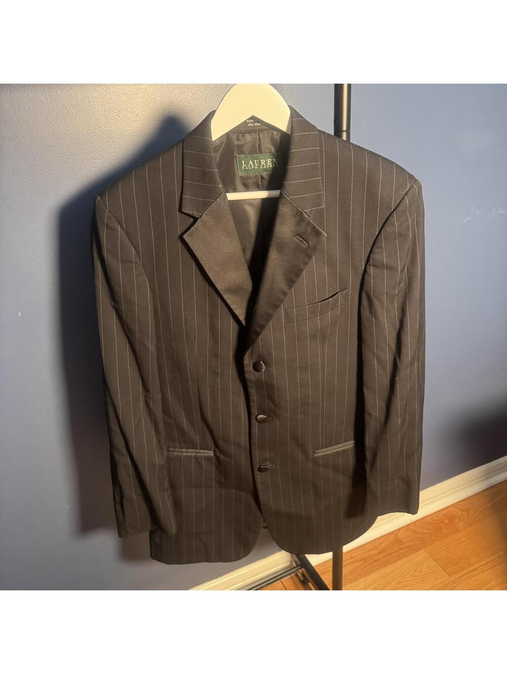Lauren Ralph Lauren Pinstripe Blazer 38R Black Wool - Picture 4 of 8
